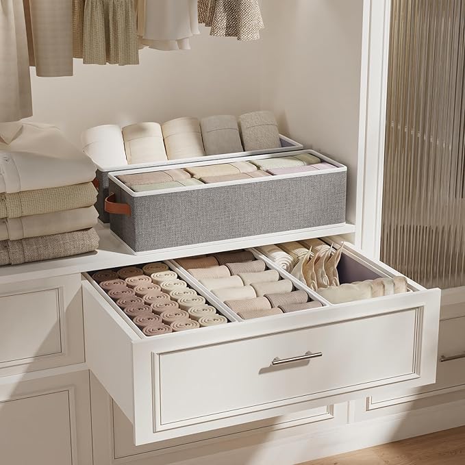 Fabric Storage Cubes 1-Pack, Foldable Open Clothes Boxes, 15 x 6 x 5 Inch Organizer Bins with Double Handles, Closet Basket Containers, Gray