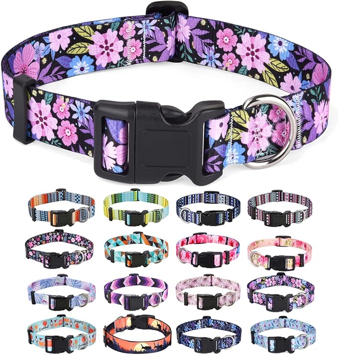 Dog Collar with Bohemia Floral Tribal Geometric Patterns - Soft Ethnic Style Collar Adjustable for Small Medium Large Dogs(Floral Pink,XS)