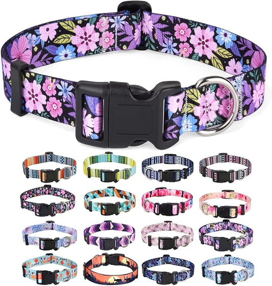Dog Collar with Bohemia Floral Tribal Geometric Patterns - Soft Ethnic Style Collar Adjustable for Small Medium Large Dogs(Floral Pink,XS)