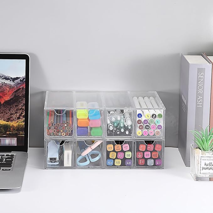 Hipiwe Acrylic Sunglasses Organizer, 2 Pack Glasses Case Multiple Pairs Eyeglass Storage Organizer Sunglass Display Case with 4 Drawer Acrylic Storage Drawers for Jewelry Watch