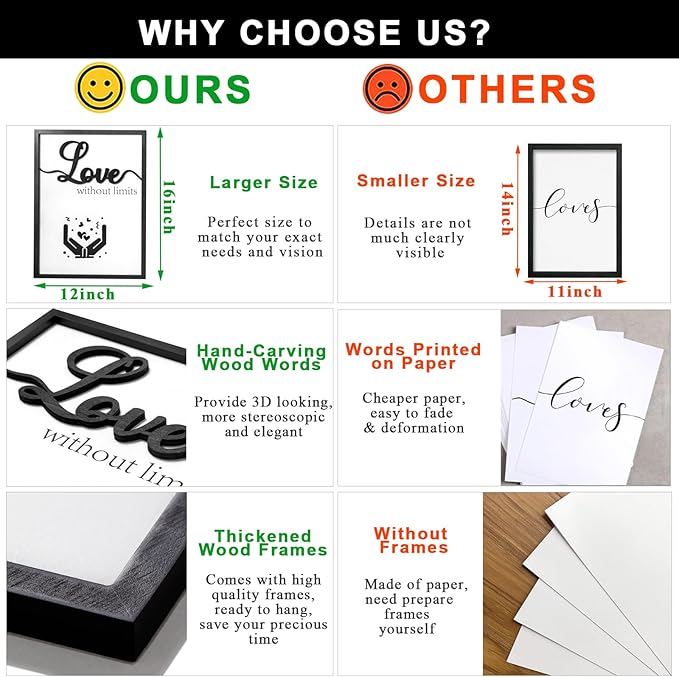 3D Wood Inspiring Wall Art, Framed Positive Affirmations Wall Decor, Motivational Quotes Wall Art for Home Office Bedroom Living Room(Ready to Hang, 12x16 Inch, Set of 3, Framed)