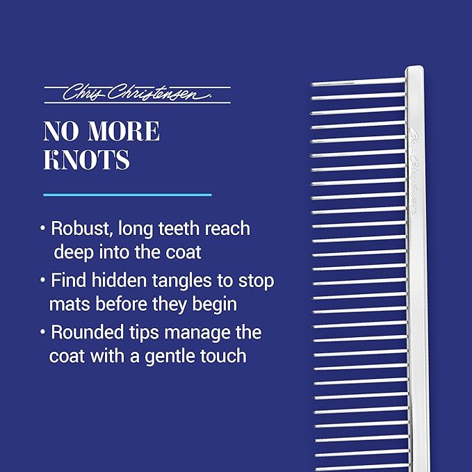 Chris Christensen 9in Coarse Poodle Butter Comb, Groom Like a Professional, Rounded Corners Prevent Friction and Breakage, Solid Brass Spin with Steel Teeth, Chrome Finish