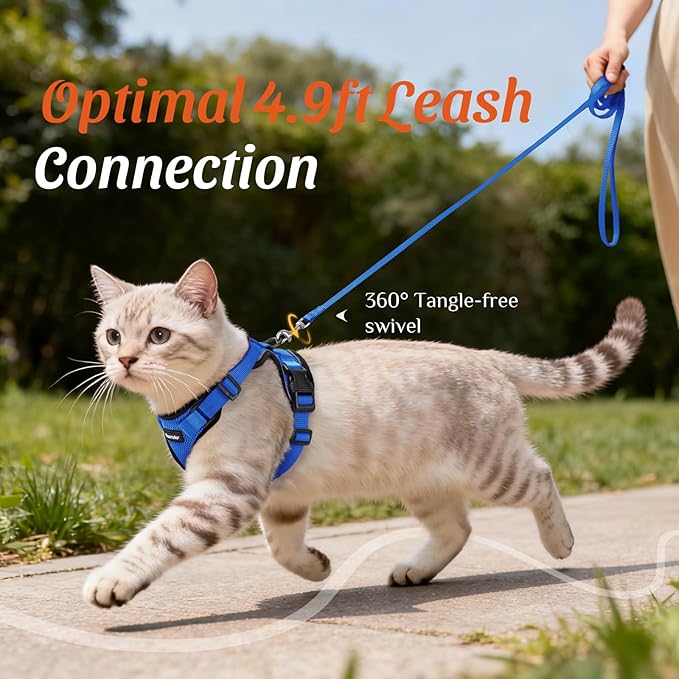 Dooradar Cat Harness and Leash Set, Escape Proof Safe Adjustable Kitten Vest Harnesses for Walking, Easy Control Soft Breathable Mesh Jacket with Reflective Strips for Cats, Blue, XXS