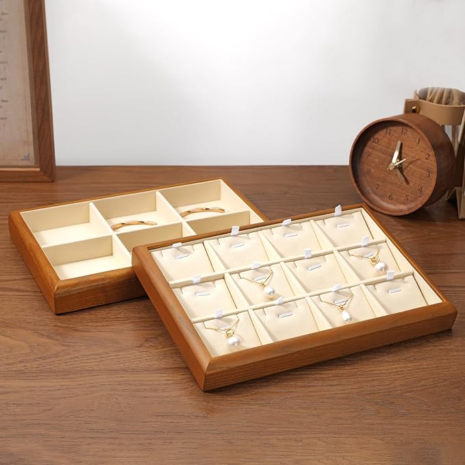 Oirlv Solid Wood Stackable Jewelry Organizer Tray Jewelry Drawer Organizer(Creamy-white)