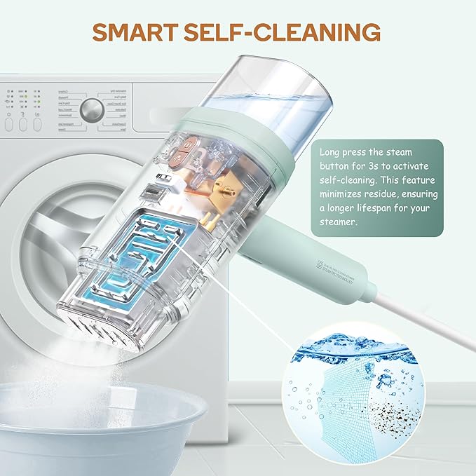 Newbealer Dual Voltage Travel Steamer - 120V/220V Handheld Steamer for Clothes, 1200W Horizontal & Vertical Steaming, 20s Heat-up, Foldable, 180ml Garment Wrinkle Remover (Green)