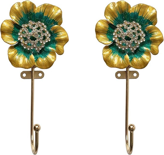 Vintage Flower Shaped Decorative Wall Hooks Rack Hangers for Hanging Clothes Coats Towels Keys Hats, 2 Pack Antique Metal Mounted Wall Hook