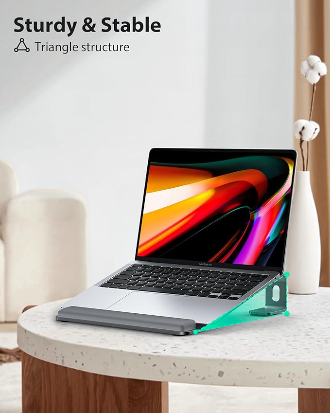 NTMY Laptop Stand for Desk with Wrist Protection Pad, Aluminum Laptop Riser Computer Stand for Laptop, Ergonomic Laptop Stand for MacBook/HP/Dell/Acer/Lenovo 10-17.3'' (Grey)
