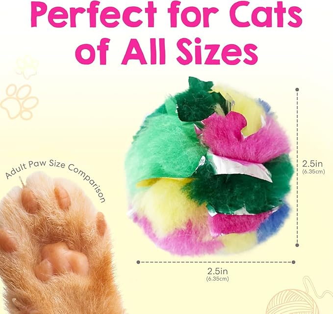 Large Cat Crinkle Balls 2.5 Inch | 12 Pack | Perfect Stocking Stuffer for Christmas | Soft Lightweight Indoor Cat Toys with Durable Crinkle Build and Engaging Sound