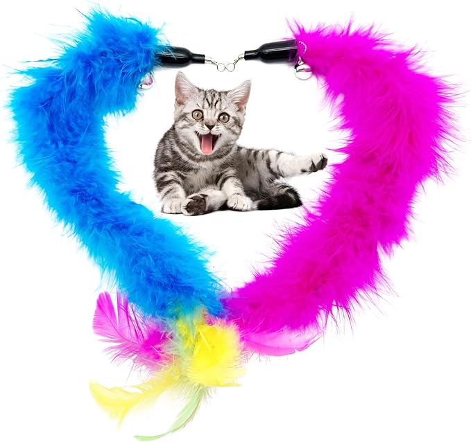 Cat Feather Toys Refill, 16 Pieces Cat Wand Replacement Feathers Toy for Indoor Cats