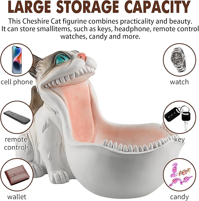 Candy Bowl White Cat Statue Trinket Dish Planter Decorative Bowl Candy Dish for Office Desk Cute Key Bowl for Entryway Table Big Mouth Cat Gifts