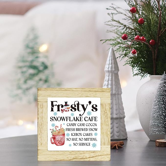 Winter Hot Cocoa Bar Sign Coffee Bar Christmas Decor for Table Winter Decorations for Home Office 6 x 6 inches