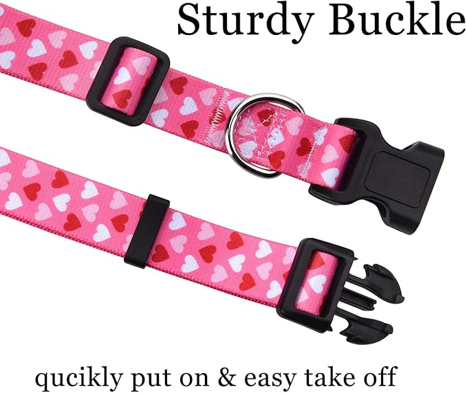 Dog Collar and Leash Set - Adjustable Heart Dog Collar - Love Theme - Perfect for Small Medium Large Dogs(Pink Heart Set,M)