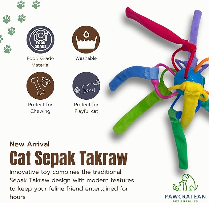 Catnip Sepak Takraw Toy with Crackle Paper Colorful Self-Entertainment Durable Chew Toy