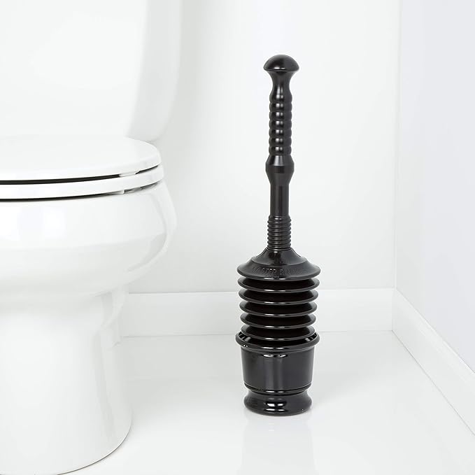 Master Plunger MP500-B3 Heavy Duty Bathroom Toilet Plunger Kit with Short Bucket/Caddy. Equipped with Air Release Valve, Black