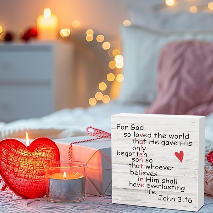 Christian Valentines Day Decorations for Home Christian Desk Decor Valentine Decor for Tabletop Scripture Decorations for Kitchen Table 5 X 5 Inches