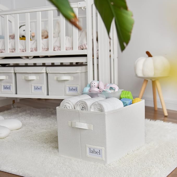 GRANNY SAYS Cloth Storage Bin with Label Holder, Closet Organizers and Storage Shelves, Sweater Storage Boxes for Closet Room, Storage Baskets for Organizing, Pearl White, Extra Large, 3-Pack