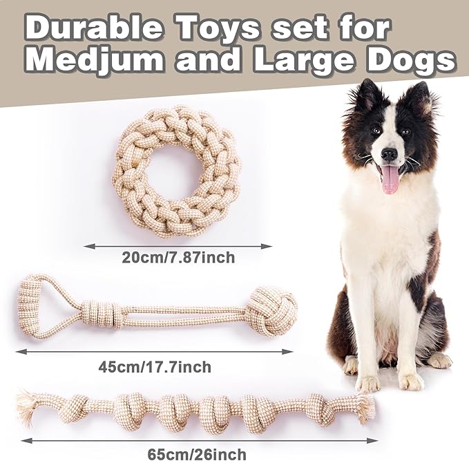 Dog Rope Toy, Rope Toys for Dogs Aggressive Chewers, for Large Dogs for Cleaning Teeth, Bite Resistant, 3 Pack