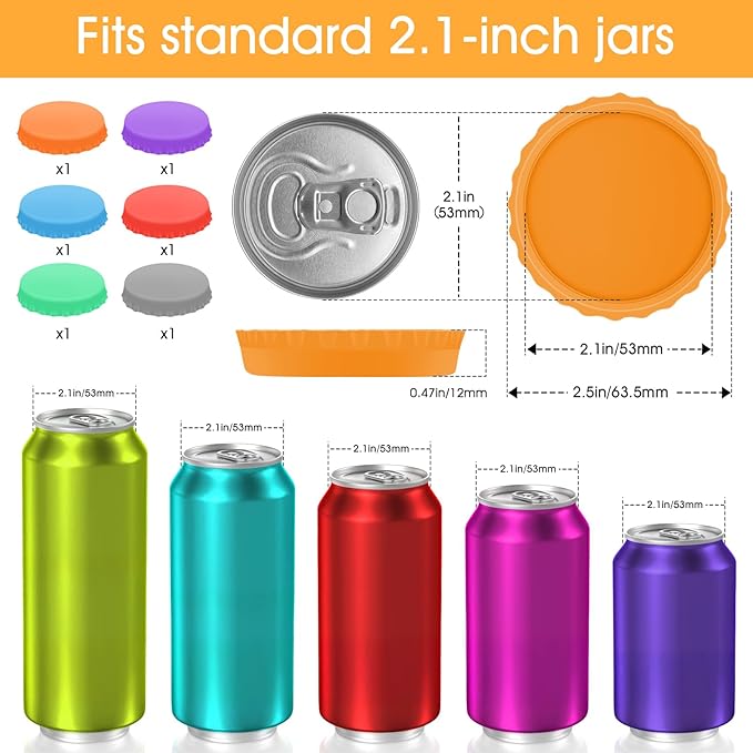 6 PCS Silicone Soda Can Lids,6 Color BPA-Free Reusable Silicone Can Covers, Can Stopper or Protector For Soda,Beer, Drink, Juice, Coke, Beverage, Can Lid, Cover or Protector Quasi Beverage Cans