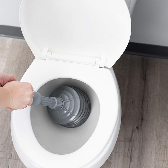 JS Jackson Supplies Professional Bellows Accordion Toilet Plunger, High Pressure Thrust Plunge Removes Heavy Duty Clogs from Clogged Bathroom Toilets, All Purpose Power Plungers for Bathrooms, Grey