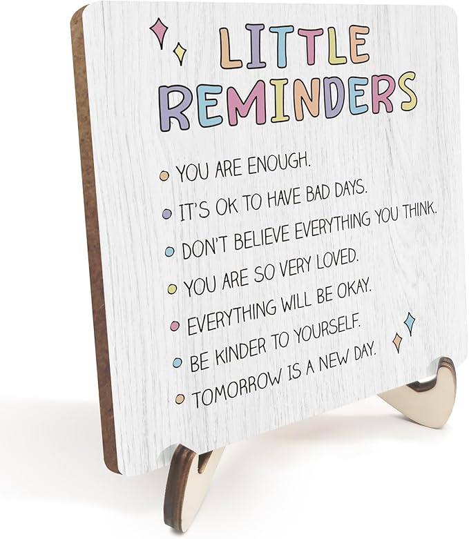 Decorative Desk Decor Motivational Mental Health Affirmations Positive Plaque with Wooden Stand Inspirational Wood Sign for Home Office Homeschool Classroom Reading Corner Table Bookshelf