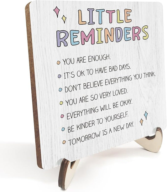 Decorative Desk Decor Motivational Mental Health Affirmations Positive Plaque with Wooden Stand Inspirational Wood Sign for Home Office Homeschool Classroom Reading Corner Table Bookshelf