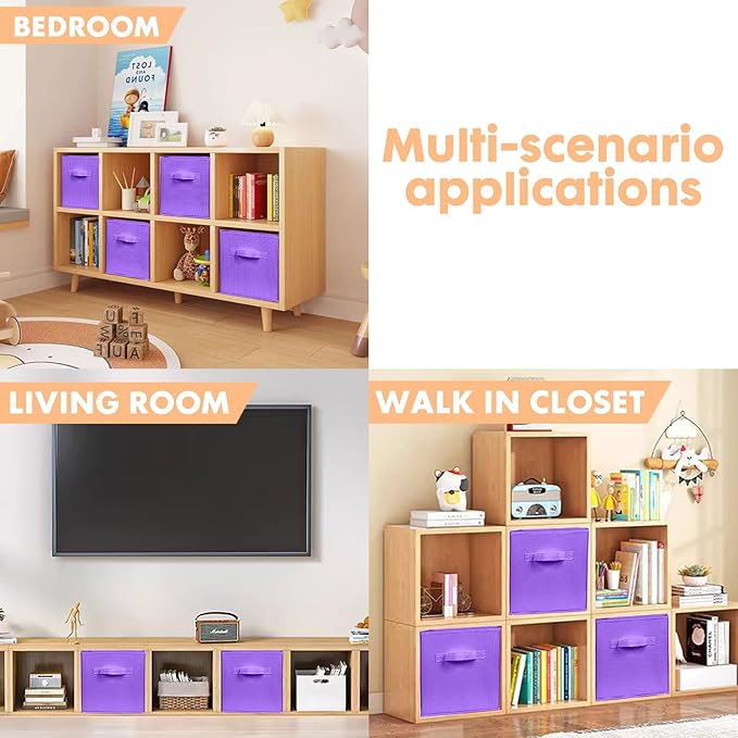 ShellKingdom Storage Bins, Foldable Fabric Storage Cubes And Cloth Storage Organizer Drawer For Closet And Toys, 6 Pack (Violet)