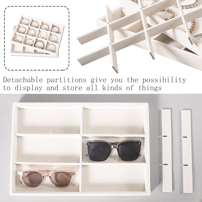 Coward 2PC Stackable 12 Grids Jewelry Organizer Tray Bracelet Display Stand for Selling Velvet Necklace Holder Earring Box Storage (12grid+12grid)