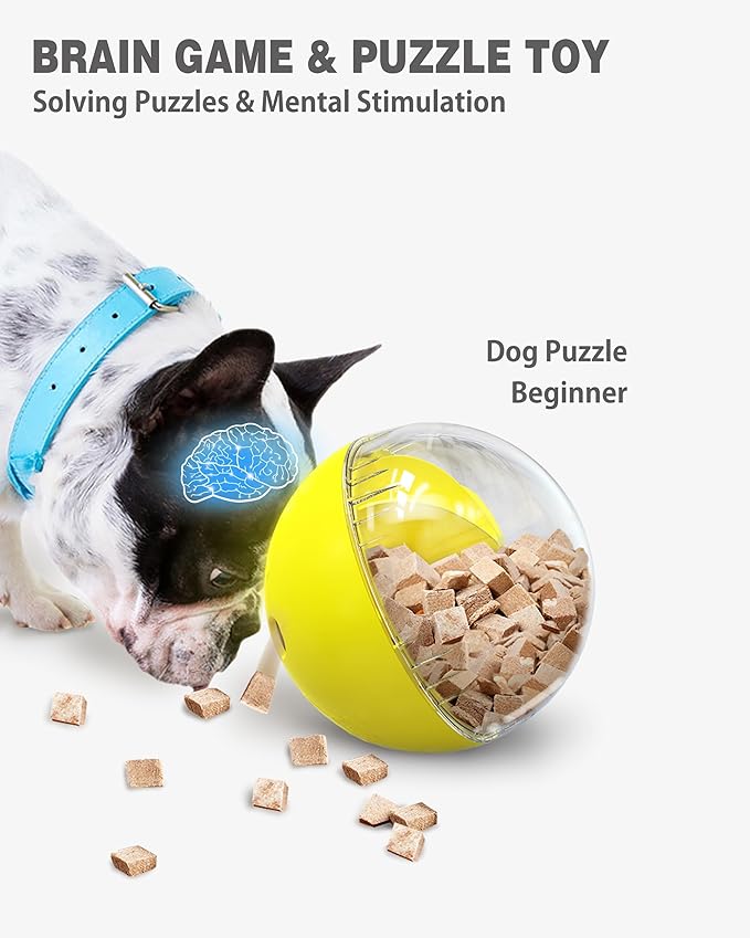 Interactive Dog Treat Toy, Mental Stimulation and Enrichment, Yellow