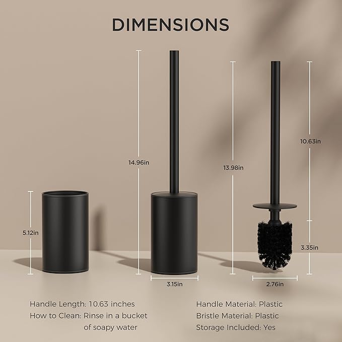 FORIOUS Toilet Brush and Holder Set, 304 Stainless Steel Heavy Duty Base and Handle for Bathroom Deep Cleaning, Toilet Bowl Cleaners Brush with Holder, Space Saving for Storage (2, Matte Black)