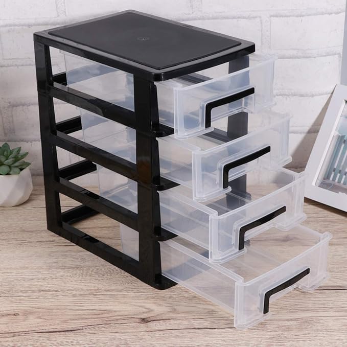 Four Stackable Storage Cabinet Drawers Portable Multifunctional Organizer Box Storage Case Desktop Home Office Dorm Transparent