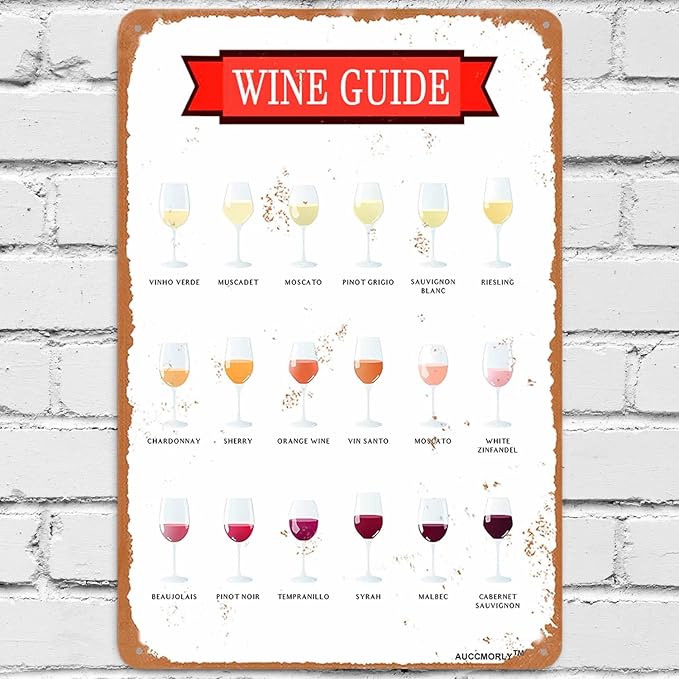 Aluminum Wine Guide Sign, Wine Decor for Kitchen Wine Wall Decor, Vintage Metal Sign for Home Bar Man Cave Decor Gifts 8"x12"