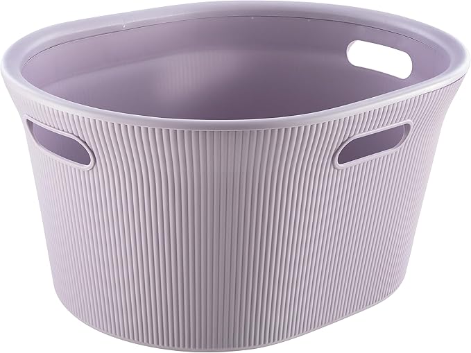 Superio Ribbed Collection - Decorative Plastic Laundry Basket with Cut-Out Handles, Lilac Purple (2 Pack) Hamper Organzier for Bedroom Bathroom College Dorm Room 35 Liter