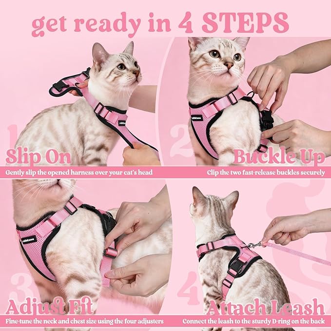 rabbitgoo Cat Harness and Leash for Walking, Escape Proof Soft Adjustable Vest Harnesses for Cats, Easy Control Breathable Reflective Strips Jacket, Pink, XS