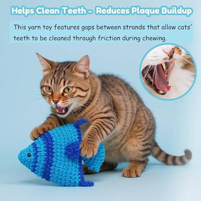 Cat Toys with Catnip & Bell Soft Natural Cat Nip Toys for Indoor Cats Hand Crocheted Interactive Kitten Fish Toys