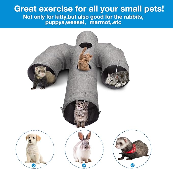 Ownpets Cat Tunnel Sturdy Oxford Fabric Cat Tunnel Toy, Cactus Shape Collapsible Cat Tunnels for Indoor Cats,Interactive Peek Hole Pet Tunnel Tube with Cat Wand Toy