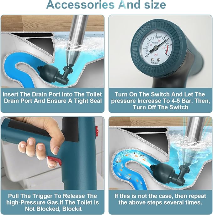 Electric Toilet Plunger,High Pressure Toilet Plunger,For Bathroom Floors Shower Kitchen Drain Sinks Unclogger, Heavy Duty Clog Remover Declogger Toilet Plumbing Clogs