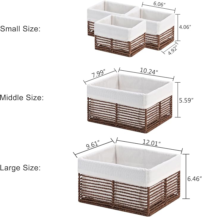 Vagusicc Wicker Storage Basket, Hand-Woven Paper Rope Woven Baskets, Rectangular Small Wicker Baskets for Organizing, Cube Storage Bins for Closet/Clothes/Dresser, Brown, 5-Pack