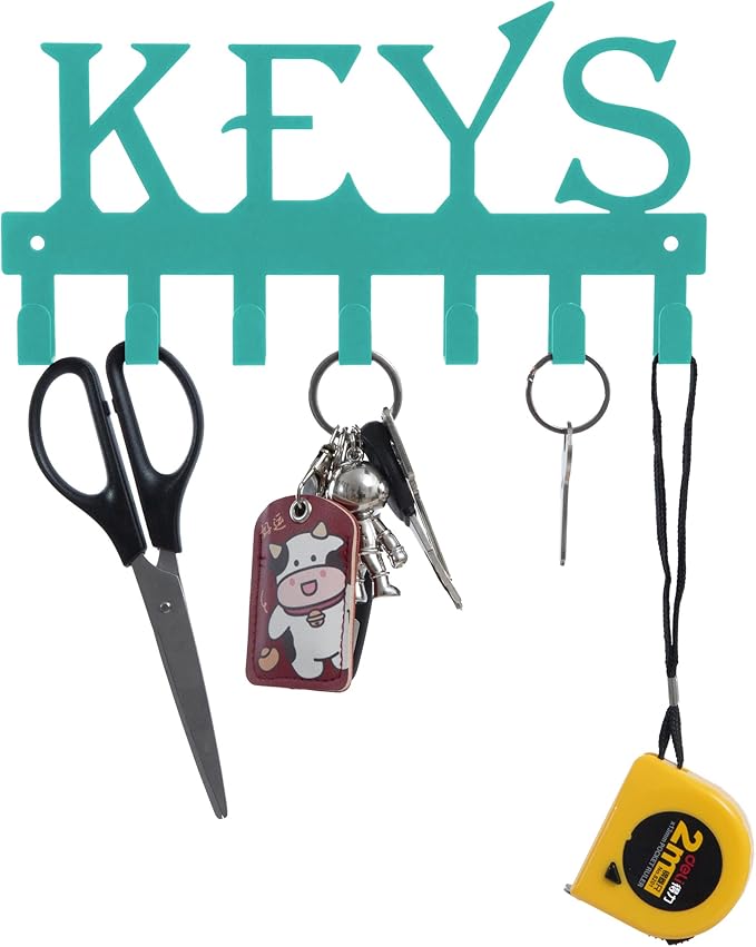FairyCity Keys Holder for Wall Metal Vintage Keys Hook-25cm*12.8cm Home Decor Key Hanger Decorative with 7 Hooks,Blue