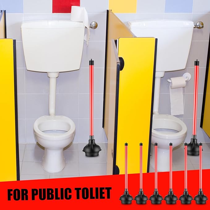 Domensi 6 Pcs Toilet Plunger Bulk Heavy Duty Rubber Plug for Bathroom Suction Cup Double Thrust Force Commercial Bowl Plunger Pump Clogged for Bathroom Hotel Stores 20.5"x 4" (Red)