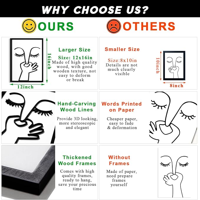 KIOSSUT 3D Wood Framed Black and White Bathroom Wall Art, Cute Toilet Pictures for Bathroom Signs Decor (Ready to Hang, 12 x 16 inches, Art Print)