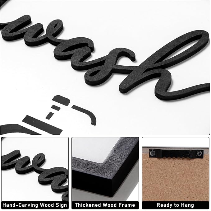 3D Wood Funny Bathroom Wall Art, Framed Black and White Bathroom Pictures Wall Decor, Cute Toilet Pictures for Bathroom Signs Decor(Ready to Hang, 12x16 inches, Set of 3, Framed)