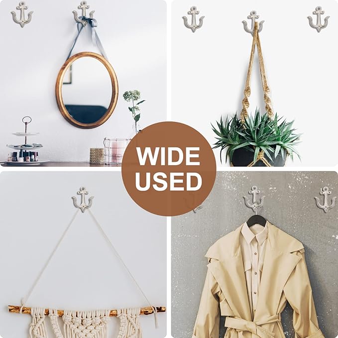 XINGYAN Vintage Rustic Cast Iron Nautical Sea Anchor Design Wall Hooks,Home Coat Rack,Decorative Wall Mounted Antique Shabby Chic Metal Bathroom Towel,Coat Hooks,Hanger,Screws Inside (Beige[4pcs])