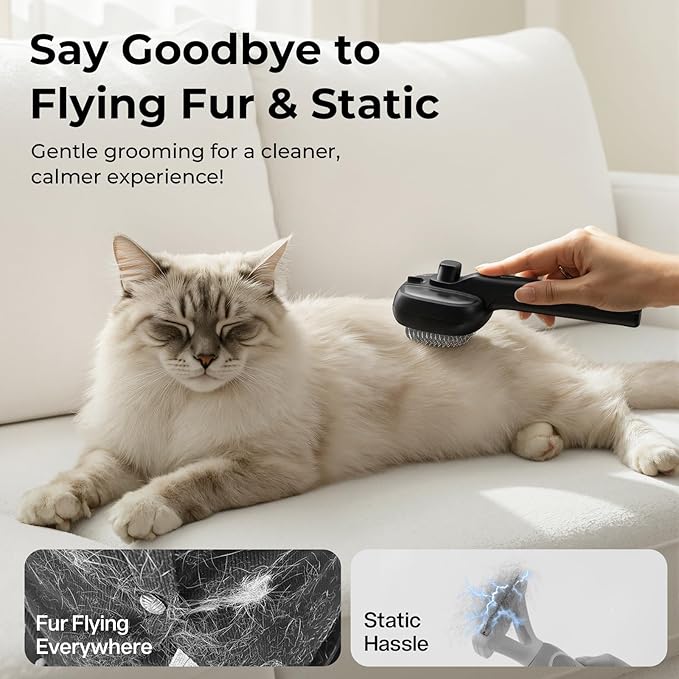 Pecute Cat Steam Brush, Self-Cleaning Steam Cat Brush with 2 Water Spray Modes, Large Capacity Tank, Steaming Renu Dog Brush for Shedding Massaging Grooming, Cool Mist Only