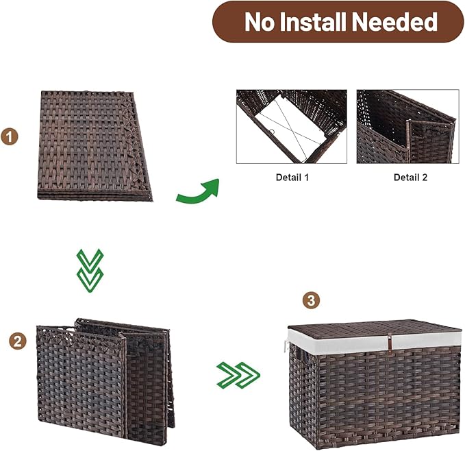 240L Wicker Storage Basket with Lid, Handwoven Rattan Large Shelf Basket with Removable Liner, 63.5 Gallon Wicker Basket for Blanket, Storage Trunk with Handle for Closet, Bedroom, Livingroom, Brown