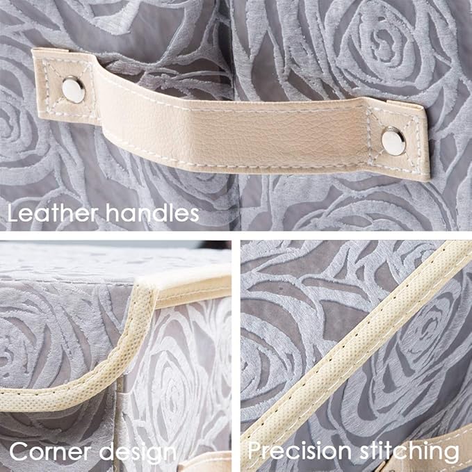 PRANDOM Large Foldable Storage Bins with Lids Fabric Decorative Storage Box Cubes Organizer Containers Baskets with Cover Handles Removable Divider for Home Bedroom Closet 17.3x11.8x9.8 Inch 3 Pack