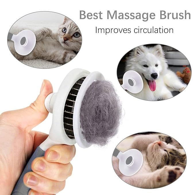 Cat Grooming Brush, Pets Skin Friendly Self Cleaning Slicker Brushes for Shedding Massage Dogs Cats Hair Gentle Remove Loose Undercoat with Long or Short Hairs for All Fur Type- UPGRADED (Gray)