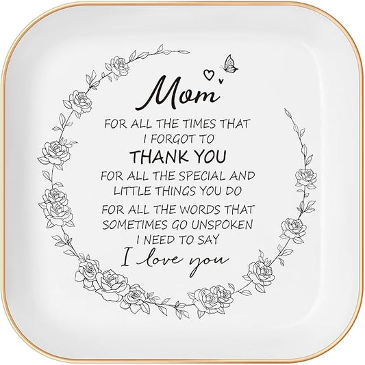 Birthday Gifts for Mom - Ceramic Jewelry Dish Tray - Thank You Mom Birthday Gifts from Daughter Son, Mama Gift for Mother in Law, Perfect Mother’s Day or Christmas Appreciation Present