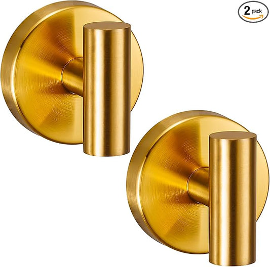 Reusable Heavy Duty Suction Cup Hooks for Kitchen/Bathroom/Shower - Wet-Proof Hooks for Towels, Robes, Loofah&Wreaths/No Drill Mounting on Glass, Tile, (2, Brushed Gold)