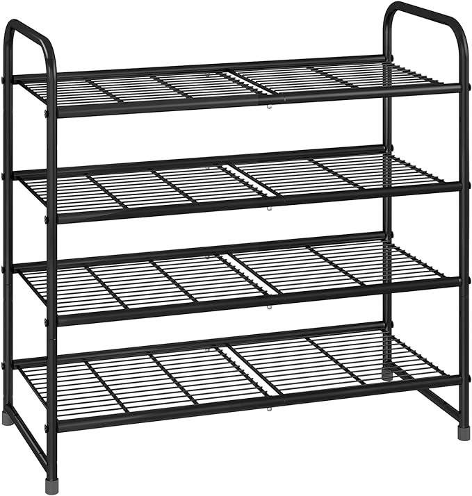 Simple Trending 4-Tier Stackable Shoe Rack, Expandable & Adjustable Shoe Organizer Storage Shelf, Wire Grid, Black
