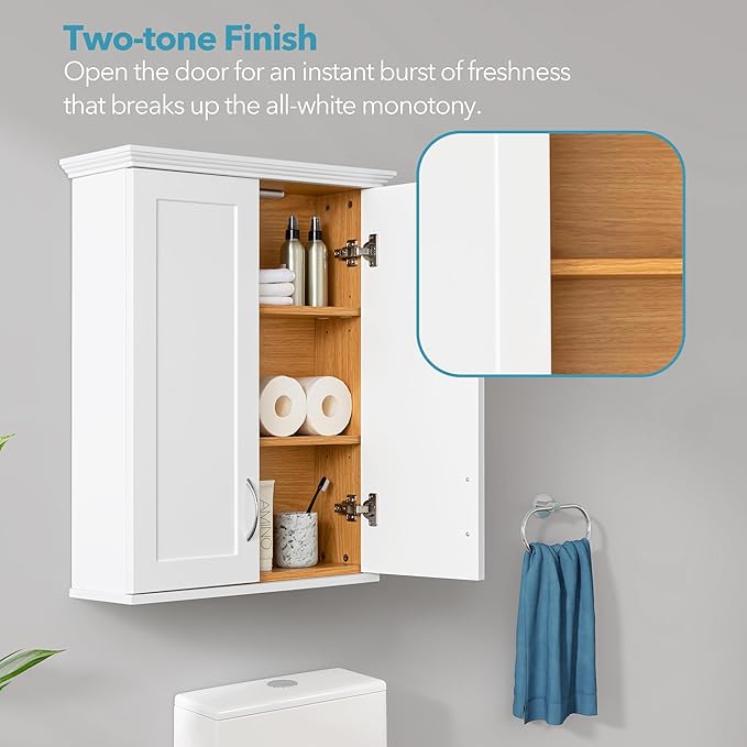 Medicine Cabinet -Bathroom Cabinet Wall Mount with DIY Lighting Unique Top and Dual-Tone Design, Over The Toilet Saver Storage Cabinets